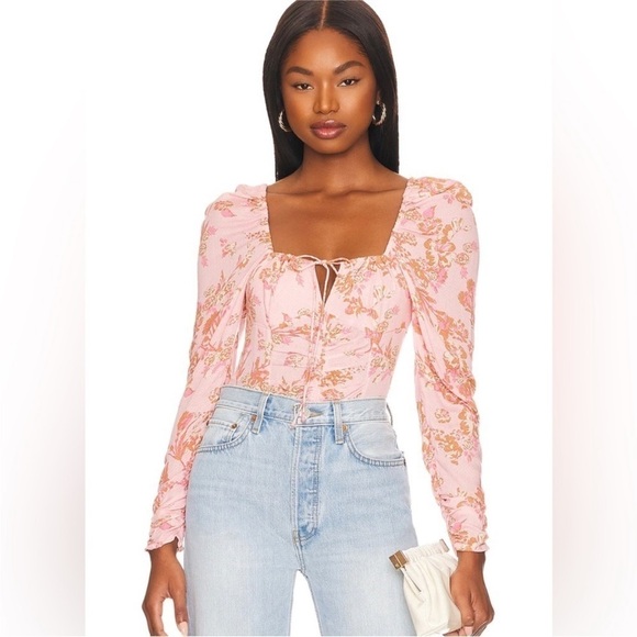 Free People Hilary Printed Top in Pink Combo Size Small - Picture 1 of 9